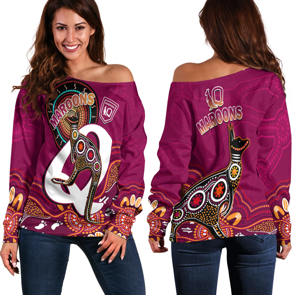 maroons-rugby-off-shoulder-sweater-queensland-kangaroo-aboriginal-dot-paintings