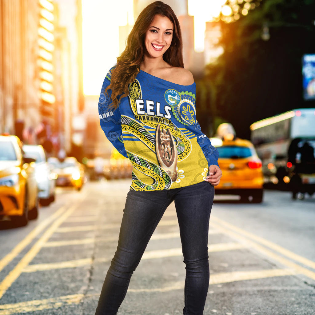 custom-text-and-number-eels-rugby-off-shoulder-sweater-parra-2022-indigenous-proud-premiers