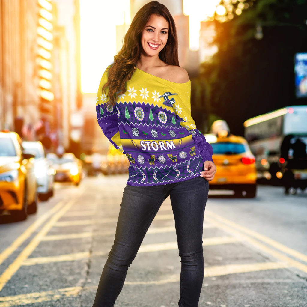 custom-personalised-melbourne-storm-christmas-off-shoulder-sweater-aboriginal-art-merry-xmas
