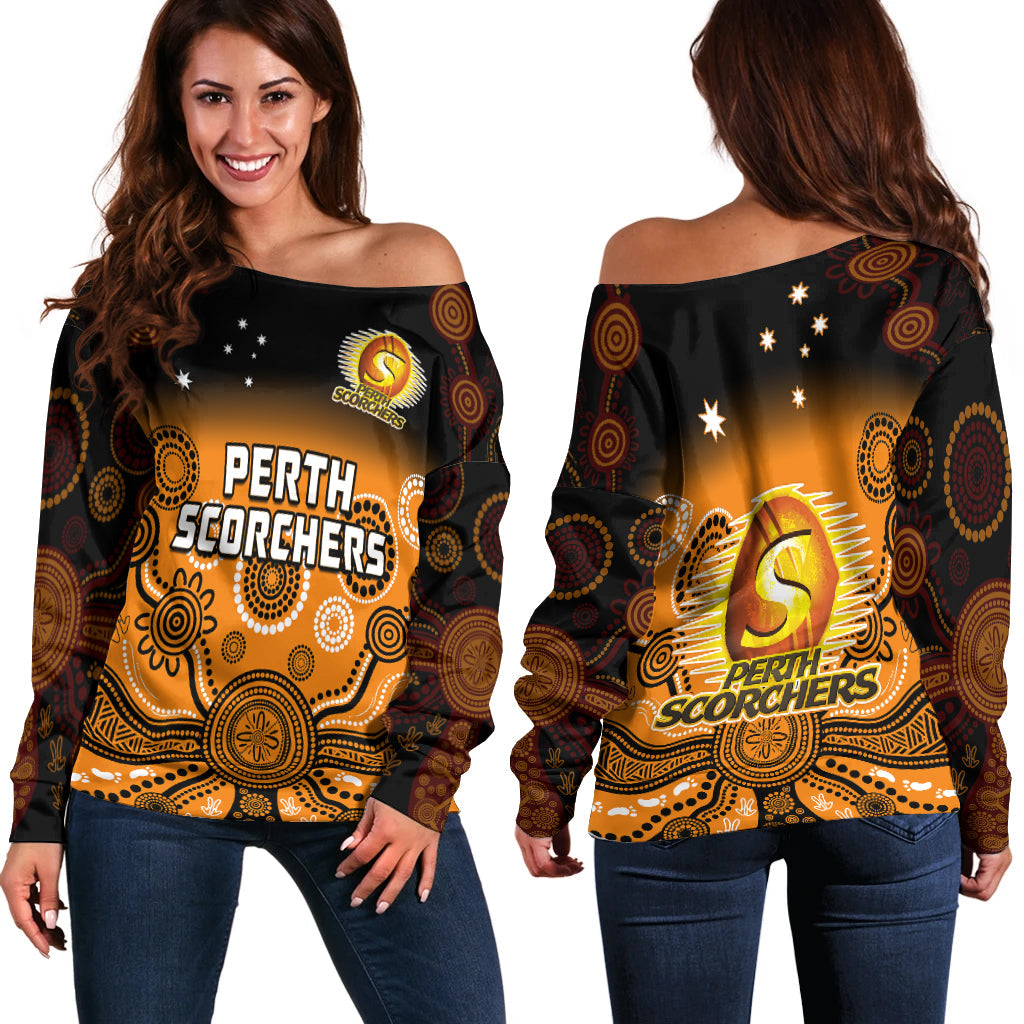 perth-scorchers-off-shoulder-sweater-gradient-aboriginal-dot-painting