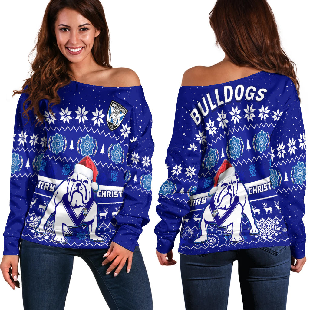 bulldogs-rugby-christmas-off-shoulder-sweater-berries-merry-xmas-aboriginal-art
