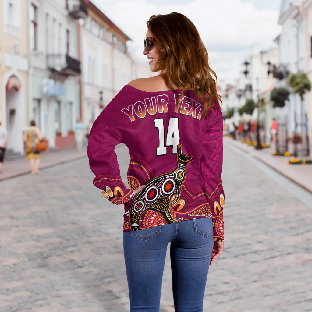 custom-text-and-number-maroons-rugby-off-shoulder-sweater-queensland-kangaroo-aboriginal-dot-paintings