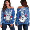 custom-text-and-number-bulldogs-football-off-shoulder-sweater-scraggers-1877-aboriginal-dot-painting-newest-version