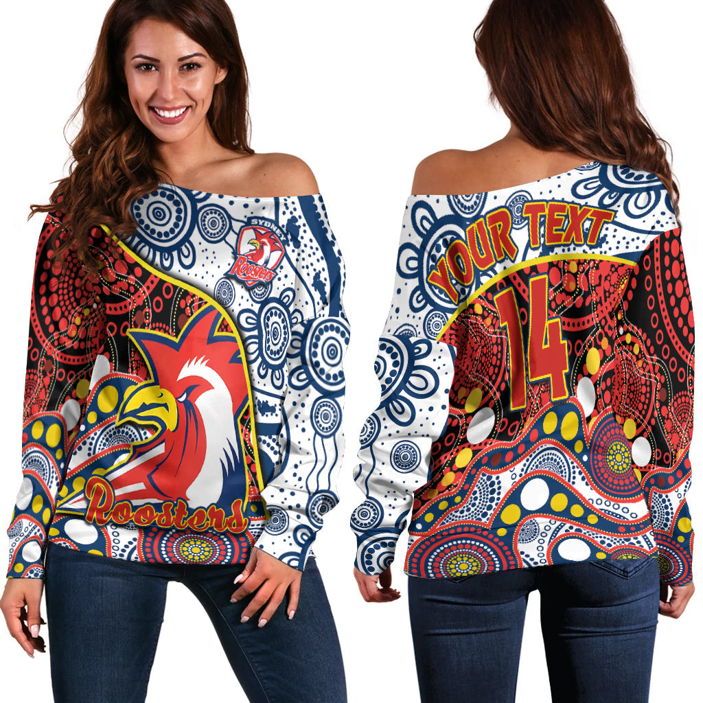 custom-text-and-number-roosters-rugby-off-shoulder-sweater-easts-1908-aboriginal-artsy-premiers