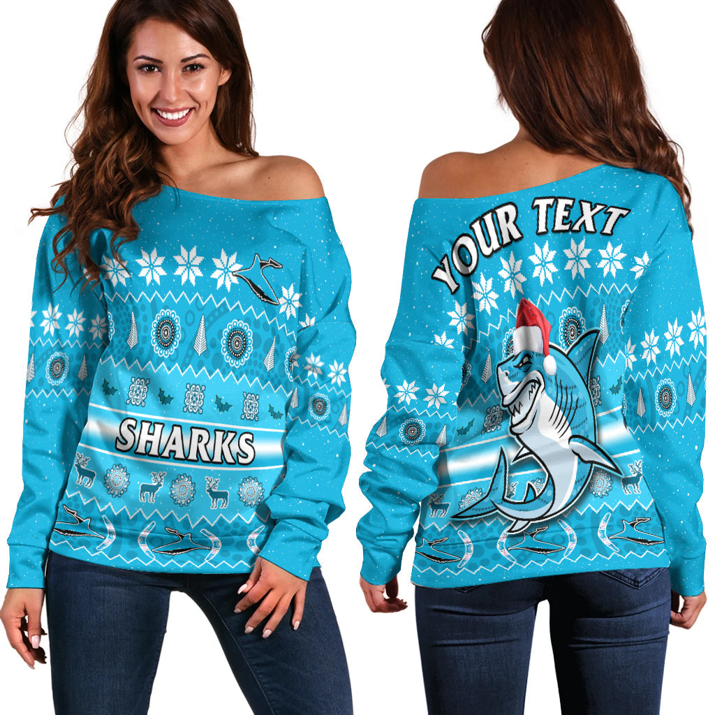 custom-personalised-sharks-christmas-off-shoulder-sweater-cronulla-sutherland-aboriginal-art-merry-xmas