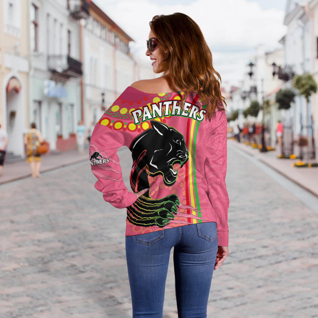 panthers-rugby-off-shoulder-sweater-the-mountain-men-aboriginal-art-dynamic-pink-version