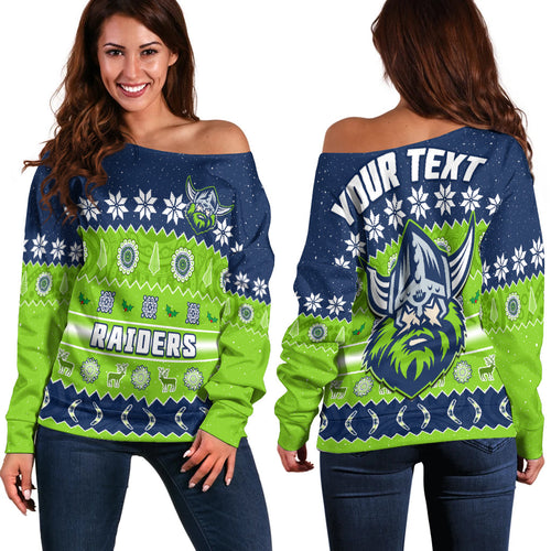custom-personalised-raiders-christmas-off-shoulder-sweater-the-green-machine-aboriginal-art-merry-xmas