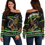 panthers-christmas-off-shoulder-sweater-aboriginal-pattern-penrith-black-version