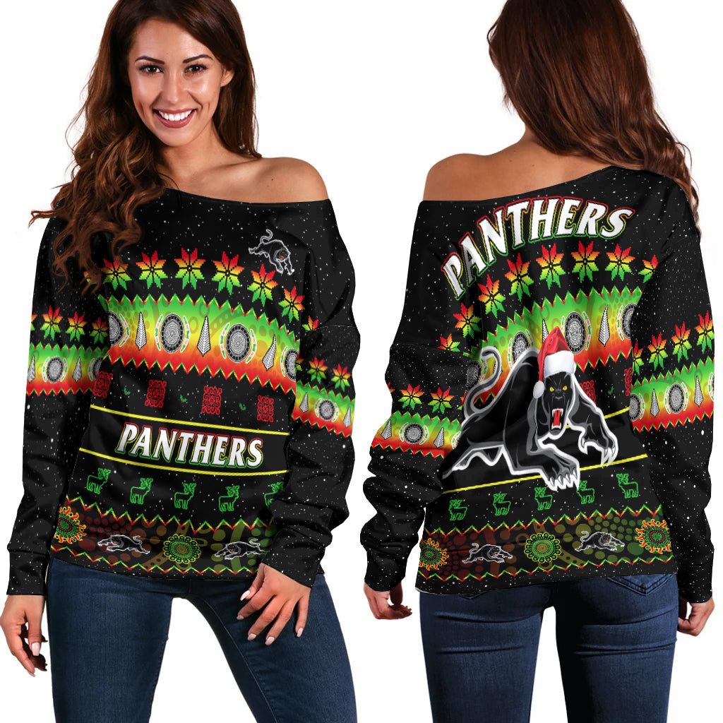 penrith-panthers-christmas-off-shoulder-sweater-the-riff-aboriginal-art-merry-xmas