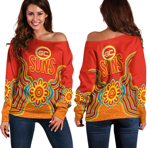 gold-coast-football-off-shoulder-sweater-suns-indigenous-pattern