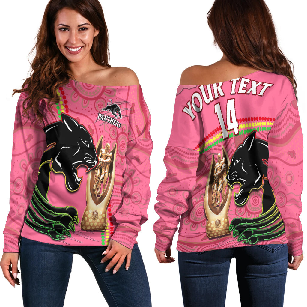 custom-text-and-number-panthers-rugby-off-shoulder-sweater-the-riff-2022-premiers-aboriginal-pink