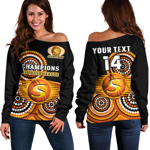 custom-text-and-number-perth-scorchers-cricket-off-shoulder-sweater-champions-bbl12-proud-indigenous-art
