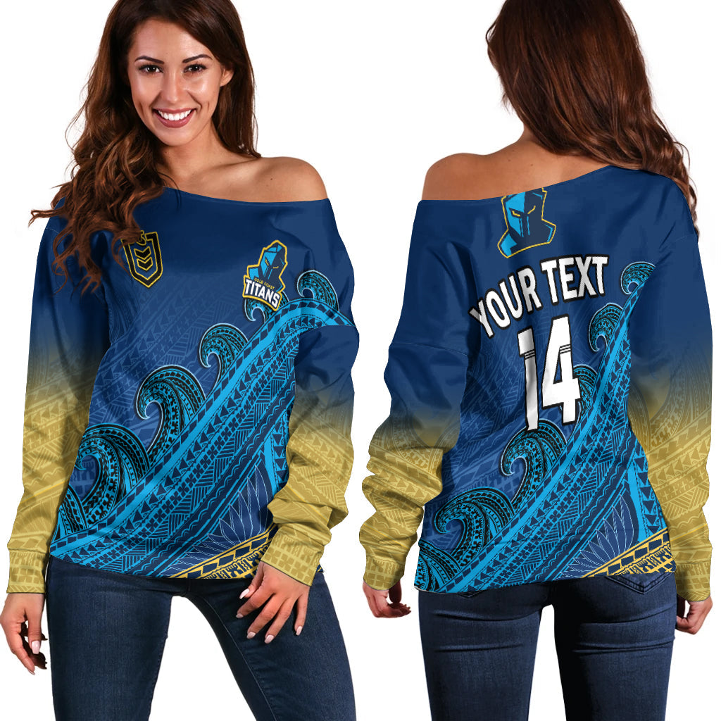 custom-text-and-number-gold-coast-titans-rugby-off-shoulder-sweater-pasifika-gradient-polynesian-pattern