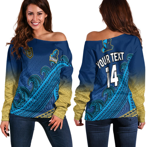 custom-text-and-number-gold-coast-titans-rugby-off-shoulder-sweater-pasifika-gradient-polynesian-pattern