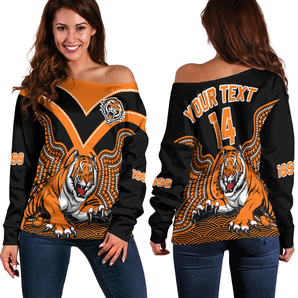 custom-text-and-number-wests-tigers-rugby-off-shoulder-sweater-indigenous-black-artsy