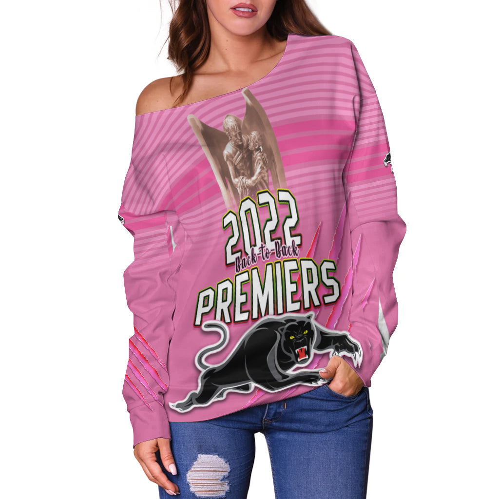 custom-personalised-panthers-proud-off-shoulder-sweater-back-to-back-premiers-2022-version-pink