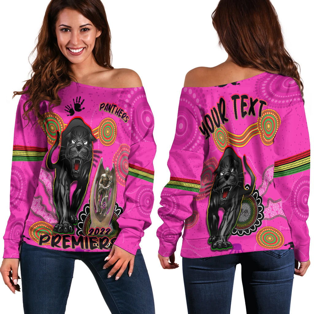 custom-personalised-panthers-off-shoulder-sweater-aboriginal-premiers-2022-we-are-the-champions-with-trophy