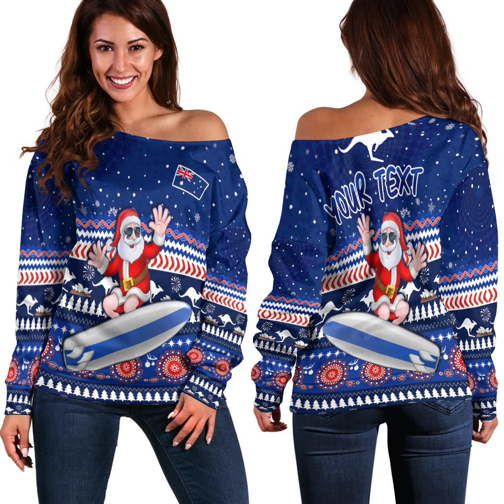 custom-personalised-australia-christmas-off-shoulder-sweater-aussie-aboriginal-santa-claus-is-surfing-with-kangaroo