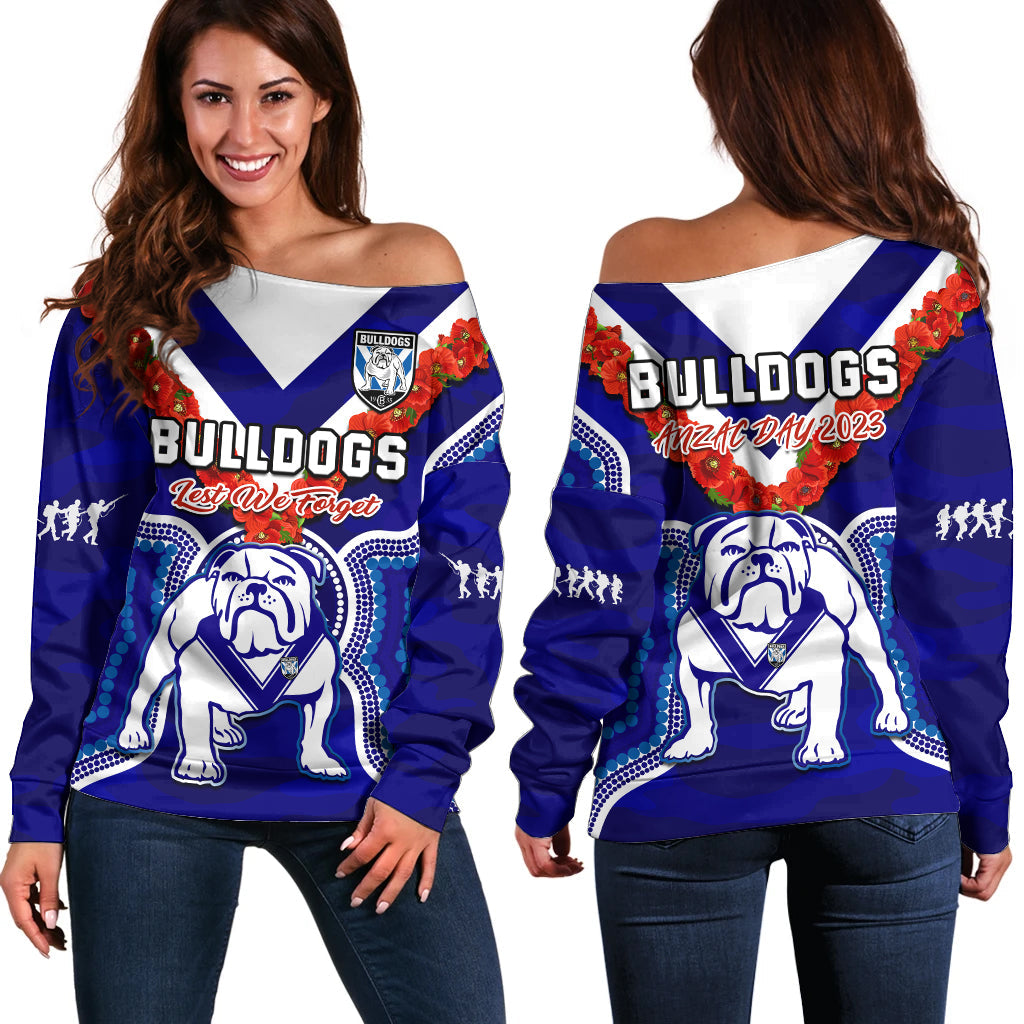 bulldogs-rugby-anzac-2023-off-shoulder-sweater-dots-poppy-mix-camouflage-lest-we-forget