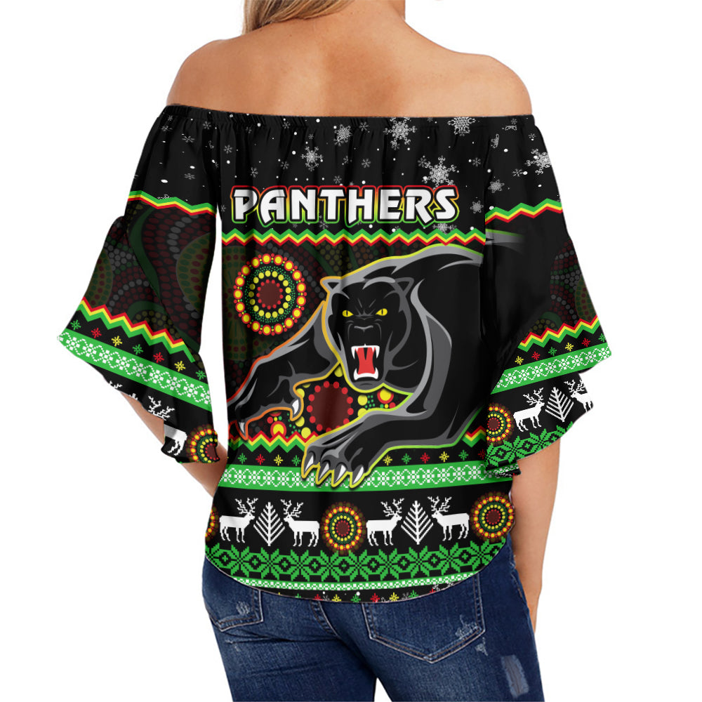 panthers-christmas-off-shoulder-waist-wrap-top-aboriginal-pattern-penrith-black-version