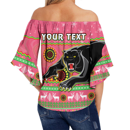 custom-personalised-panthers-christmas-off-shoulder-waist-wrap-top-aboriginal-pattern-penrith-pink-version