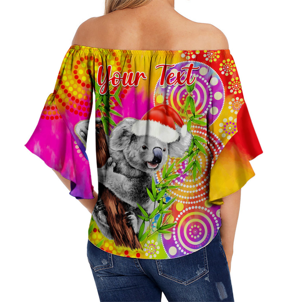 custom-personalised-australia-koala-aboriginal-off-shoulder-waist-wrap-top-rainbow-tie-dye-merry-christmas