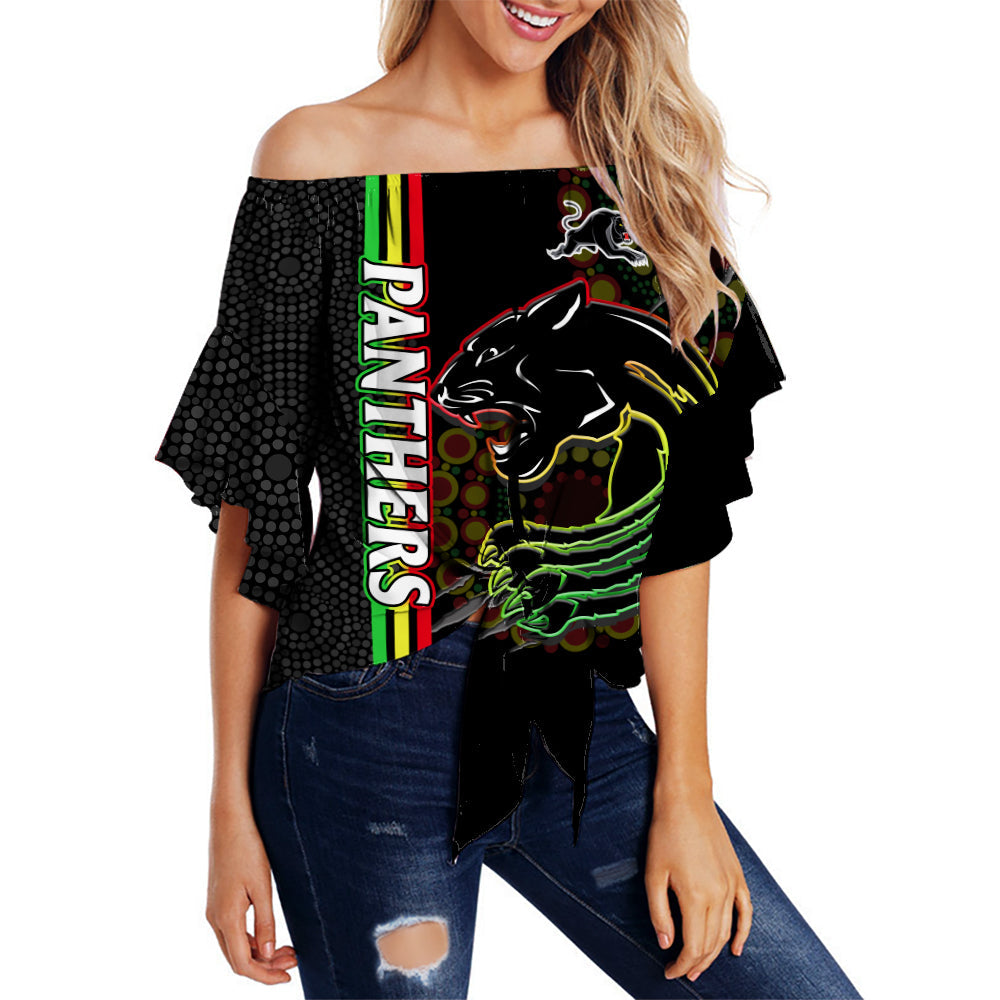 penrith-panthers-rugby-off-shoulder-wrap-waist-top-the-mountain-men-aboriginal-art-dynamic