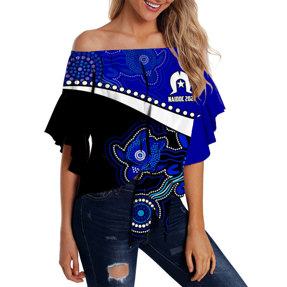 custom-personalised-naidoc-week-2022-off-shoulder-waist-wrap-top-torres-strait-islander-version-blue-aboriginal-turtles