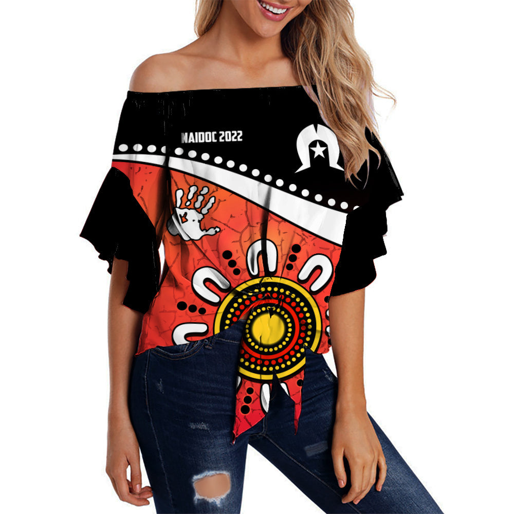 custom-personalised-naidoc-week-2022-off-shoulder-waist-wrap-top-torres-strait-islander-version-red-aboriginal-the-dhari