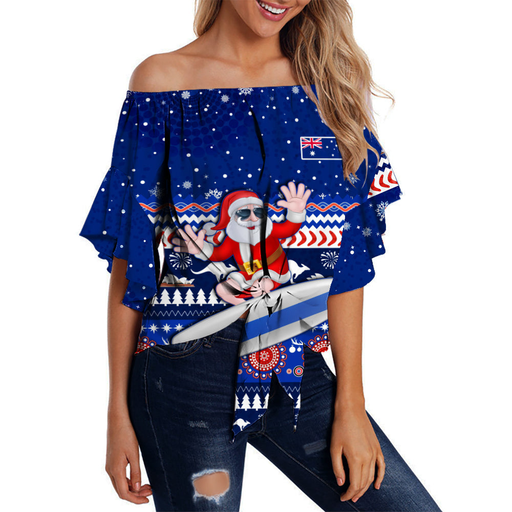 custom-personalised-australia-christmas-off-shoulder-waist-wrap-top-aussie-aboriginal-santa-claus-is-surfing-with-kangaroo