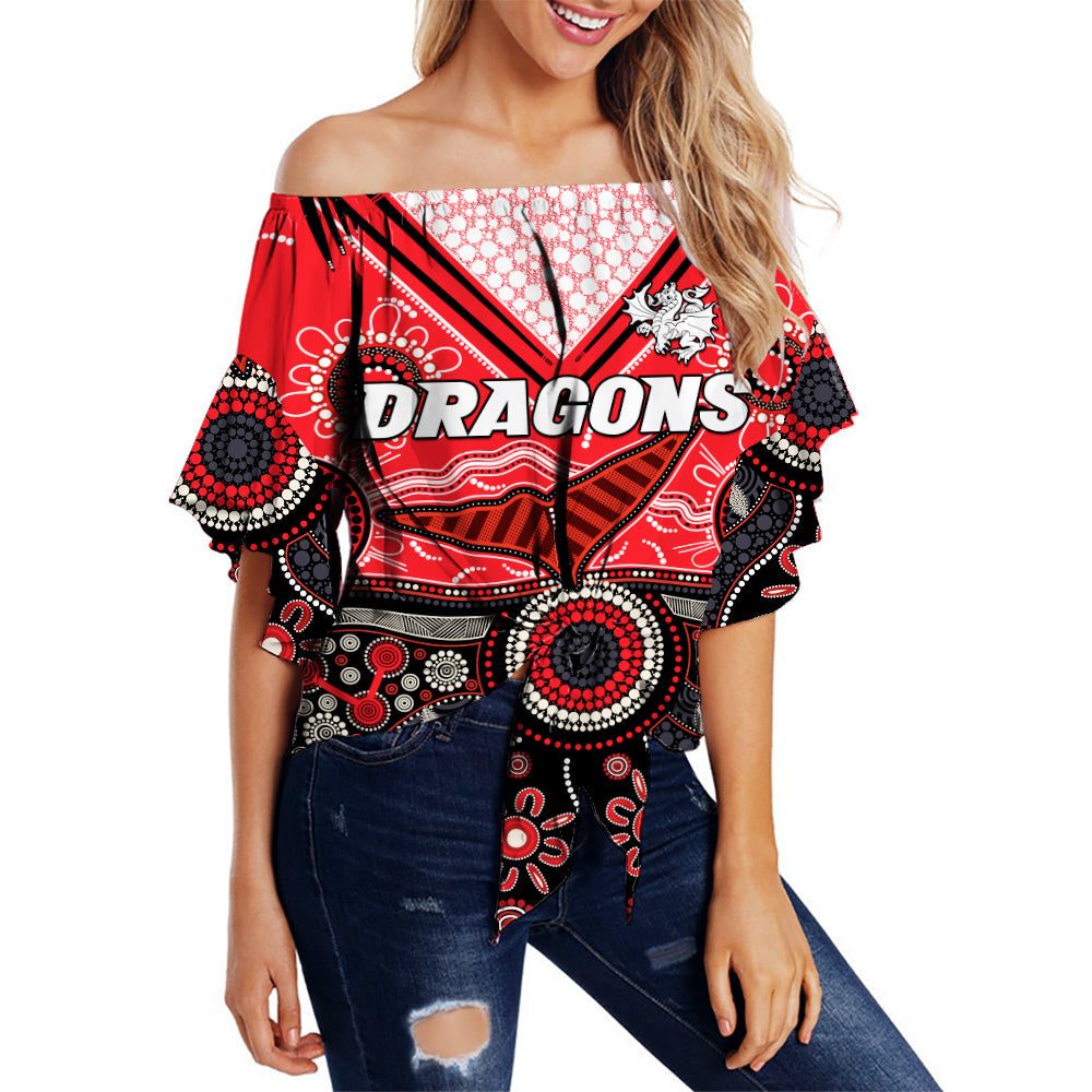 custom-text-and-number-dragons-rugby-off-shoulder-waist-wrap-top-indigenous-pattern-artsy-version