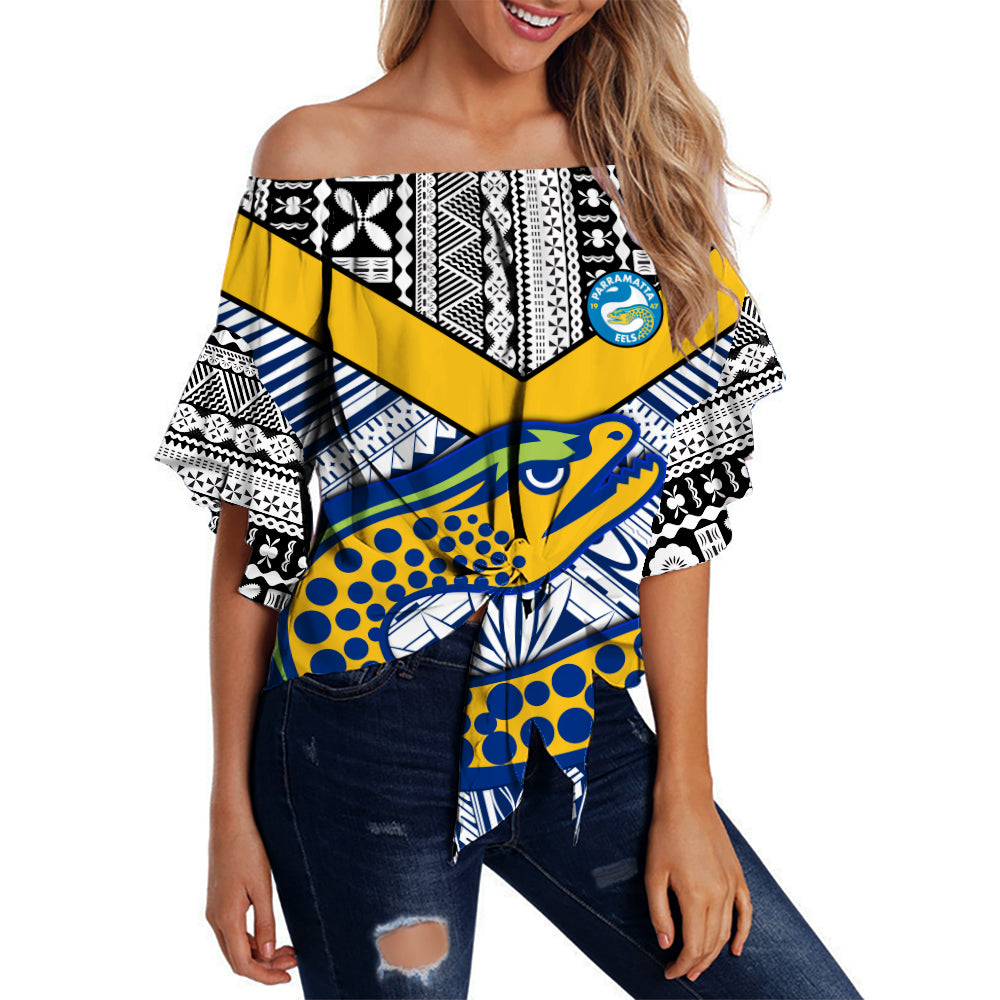 custom-personalised-eels-rugby-off-shoulder-waist-wrap-top-polynesian-tapa-pattern-premiers