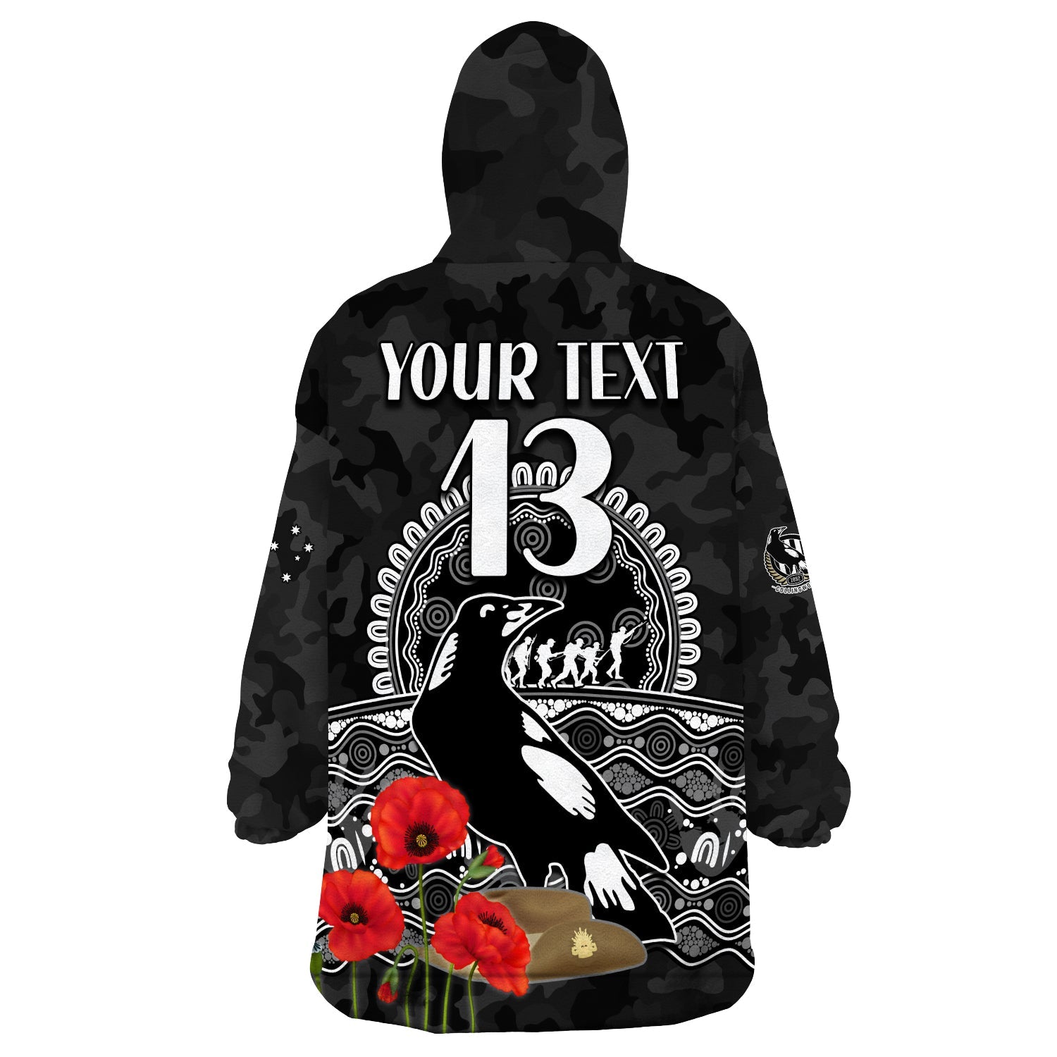 custom-text-and-number-magpies-football-anzac-day-wearable-blanket-hoodie-speical-poppy-mix-aboriginal