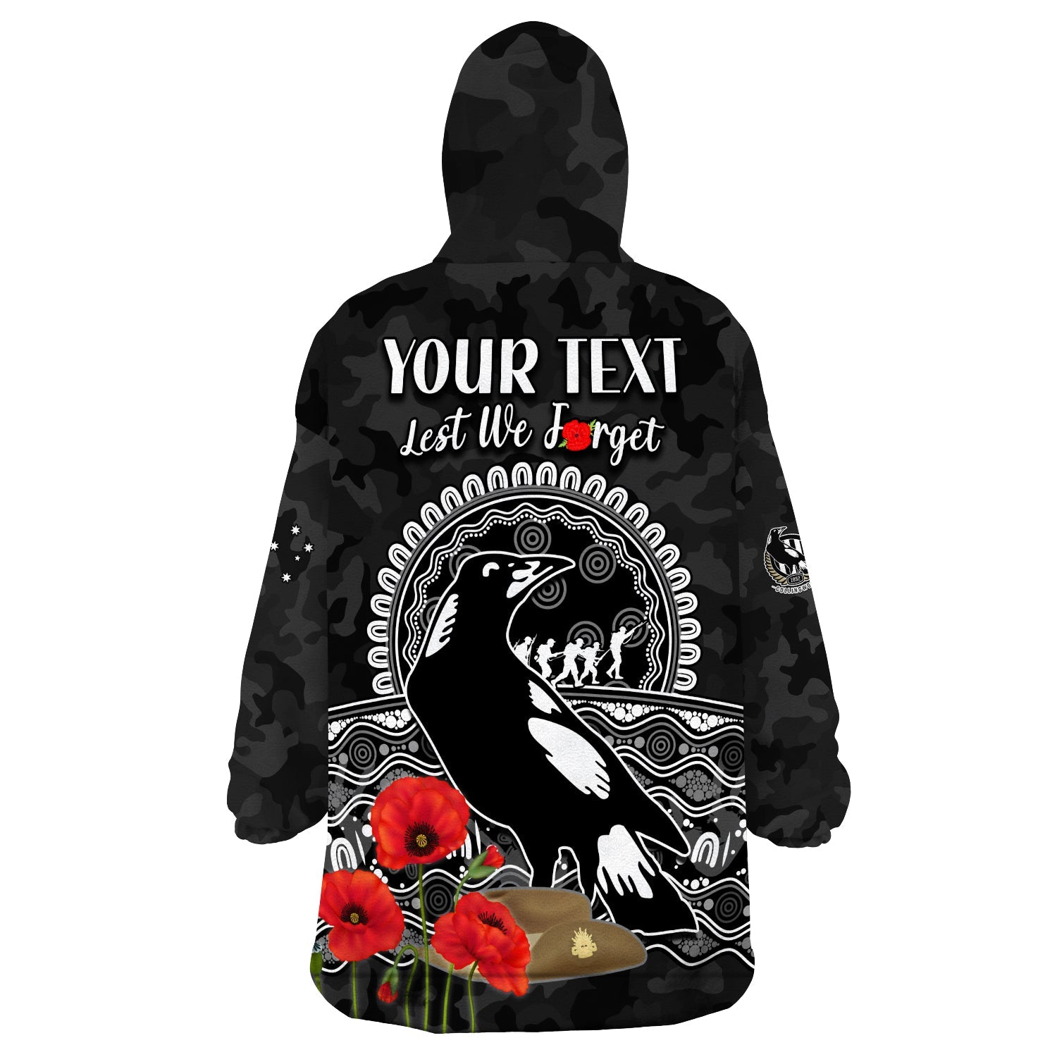 custom-personalised-magpies-football-anzac-day-wearable-blanket-hoodie-speical-poppy-mix-aboriginal