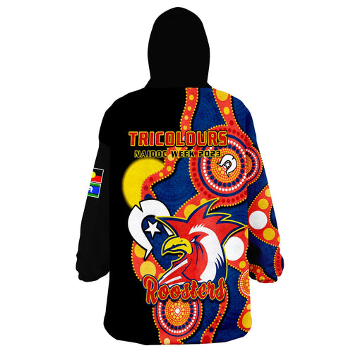 roosters-rugby-naidoc-2023-wearable-blanket-hoodie-tricolours-for-our-elders-indigenous-art