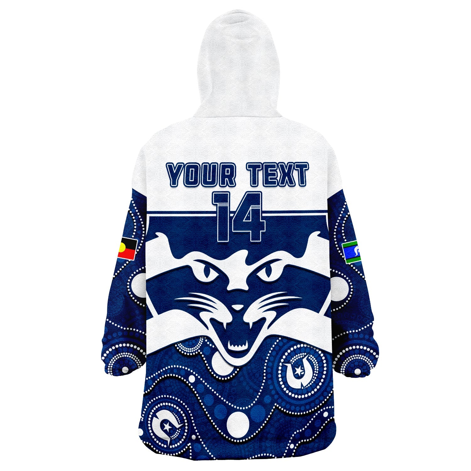 custom-text-and-number-geelong-football-naidoc-2023-wearable-blanket-hoodie-cats-for-our-elders-indigenous-art