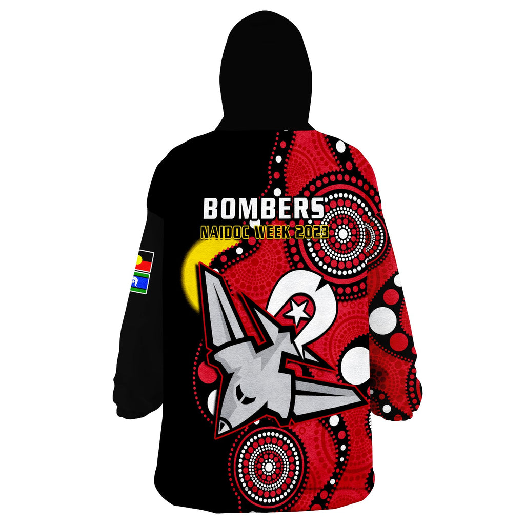 essendon-football-naidoc-2023-wearable-blanket-hoodie-bombers-for-our-elders-indigenous-art