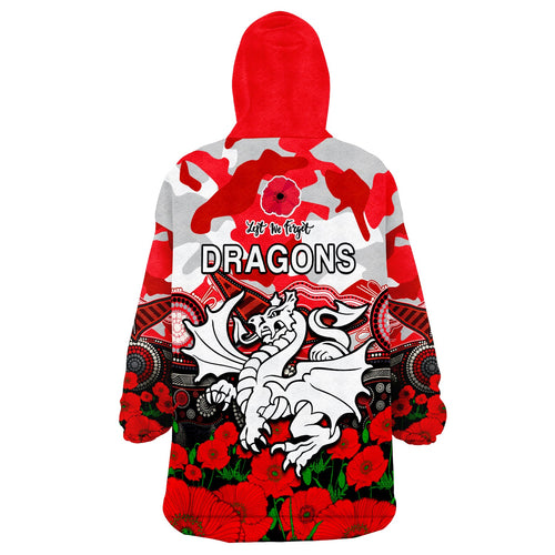 dragons-rugby-anzac-2023-wearable-blanket-hoodie-aboriginal-mix-poppy-lest-we-forget
