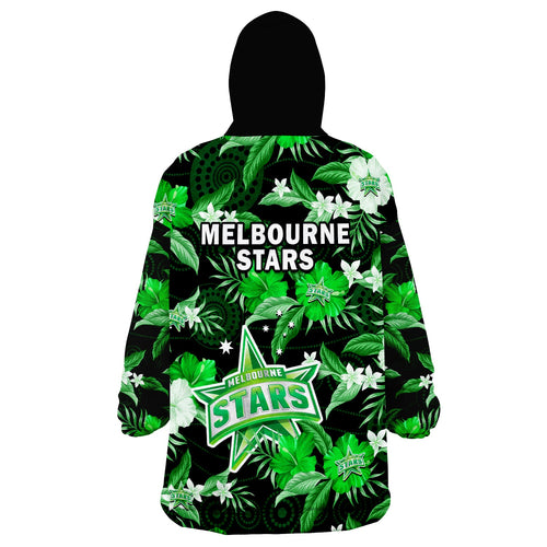 melbourne-stars-cricket-wearable-blanket-hoodie-aboriginal-art-mix-tropical-flowers