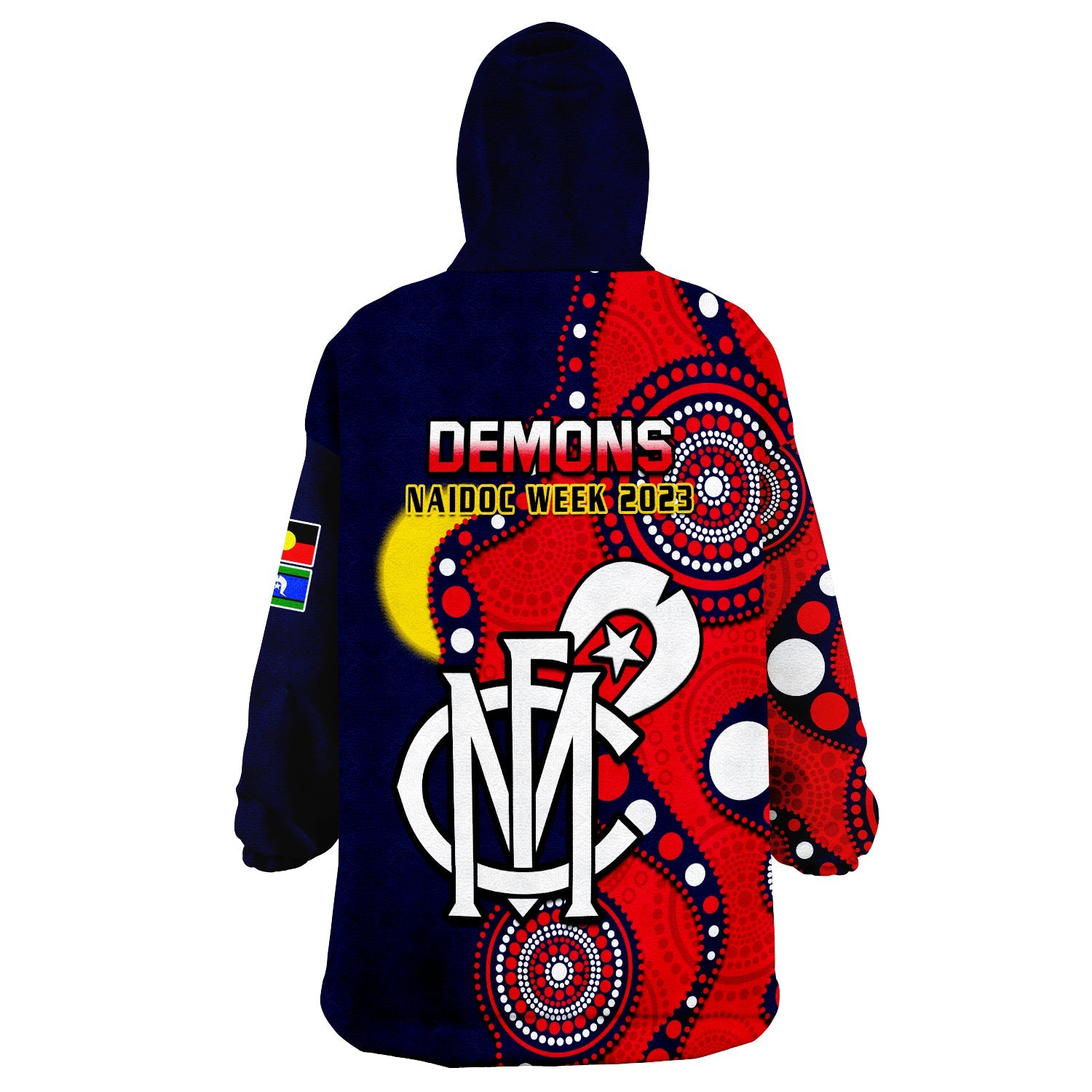 melbourne-football-naidoc-2023-wearable-blanket-hoodie-demons-for-our-elders-indigenous
