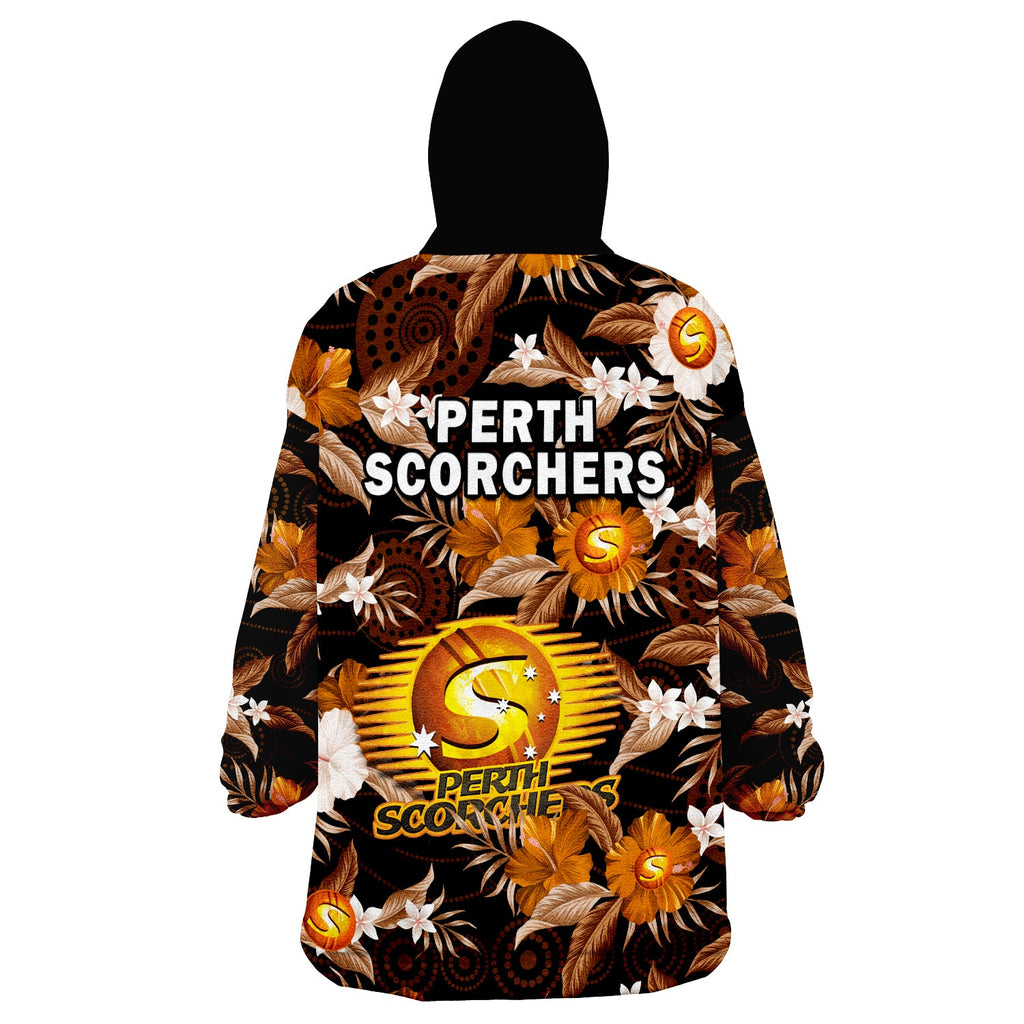 perth-scorchers-cricket-wearable-blanket-hoodie-aboriginal-art-mix-tropical-flowers