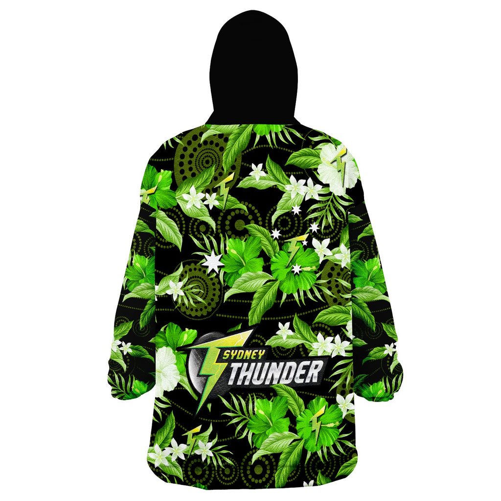 sydney-thunder-cricket-wearable-blanket-hoodie-aboriginal-art-mix-tropical-flowers