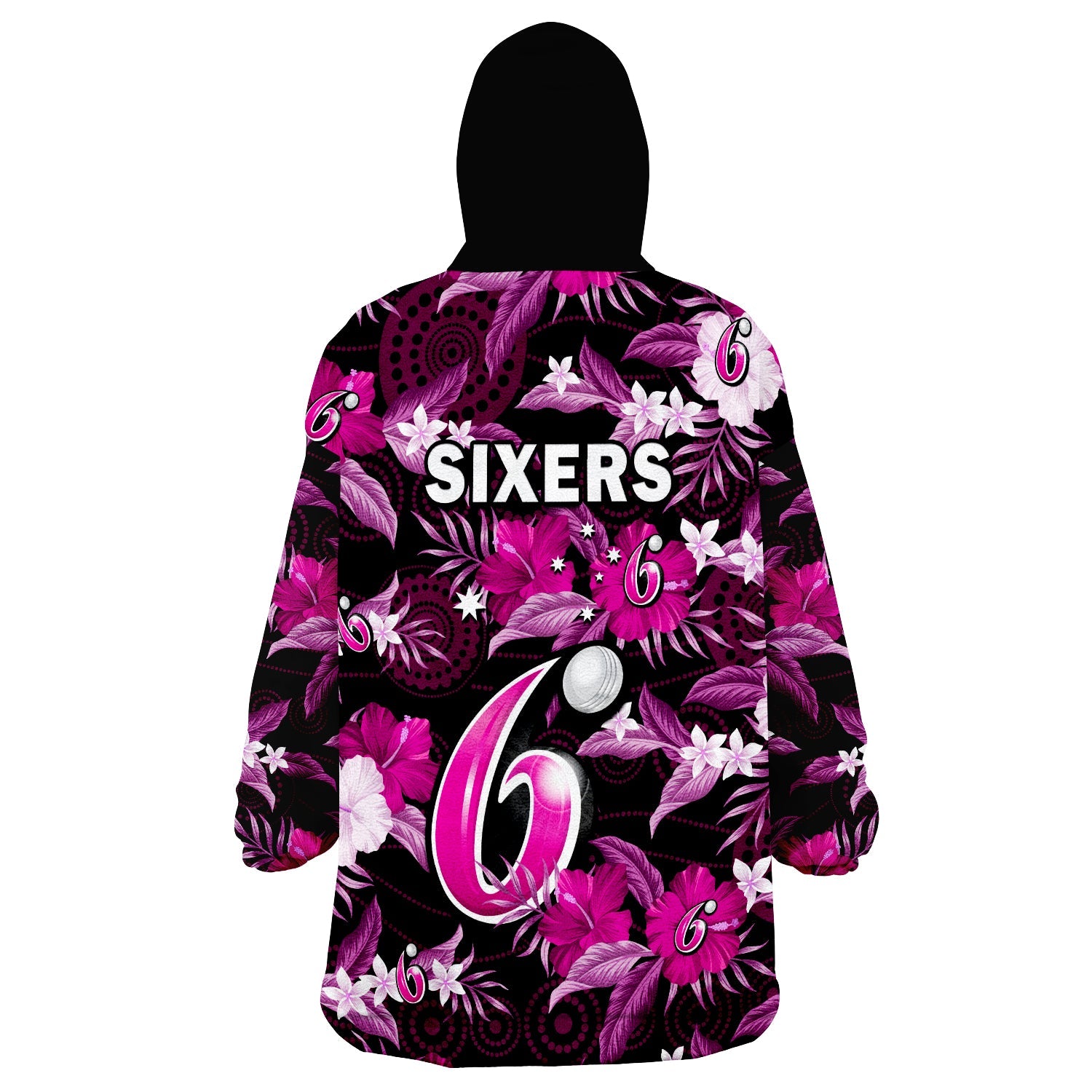 sydney-sixers-cricket-wearable-blanket-hoodie-aboriginal-art-mix-tropical-flowers
