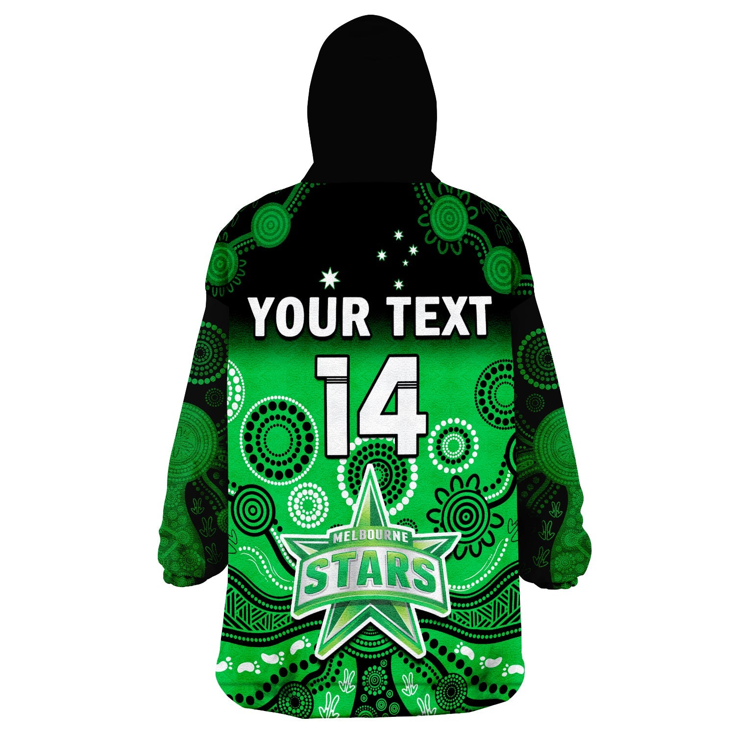 custom-text-and-number-stars-cricket-wearable-blanket-hoodie-melbourne-team-green-gradient-aboriginal-art