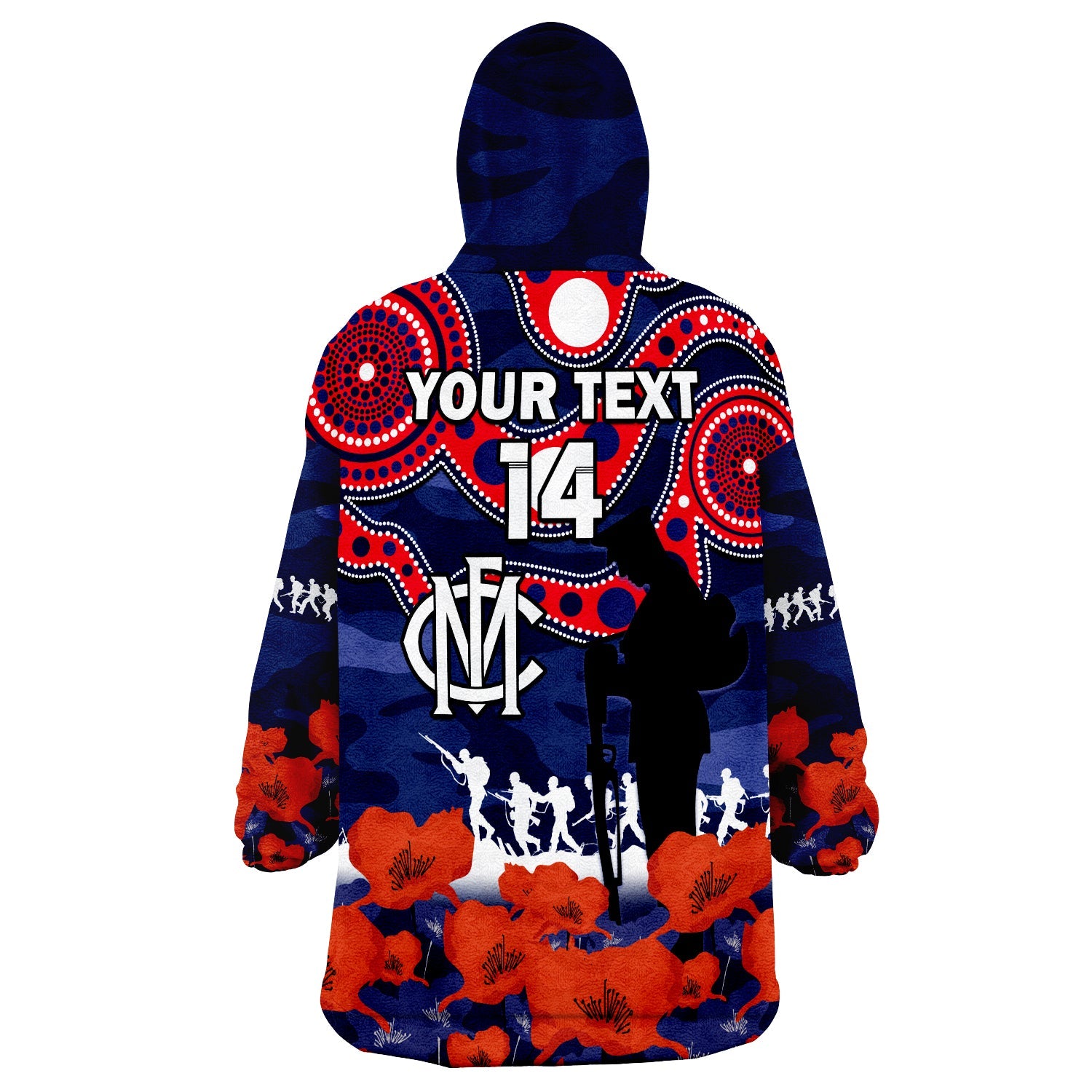 custom-text-and-number-melbourne-football-anzac-2023-wearable-blanket-hoodie-demons-aboriginal-mix-poppy-camouflage