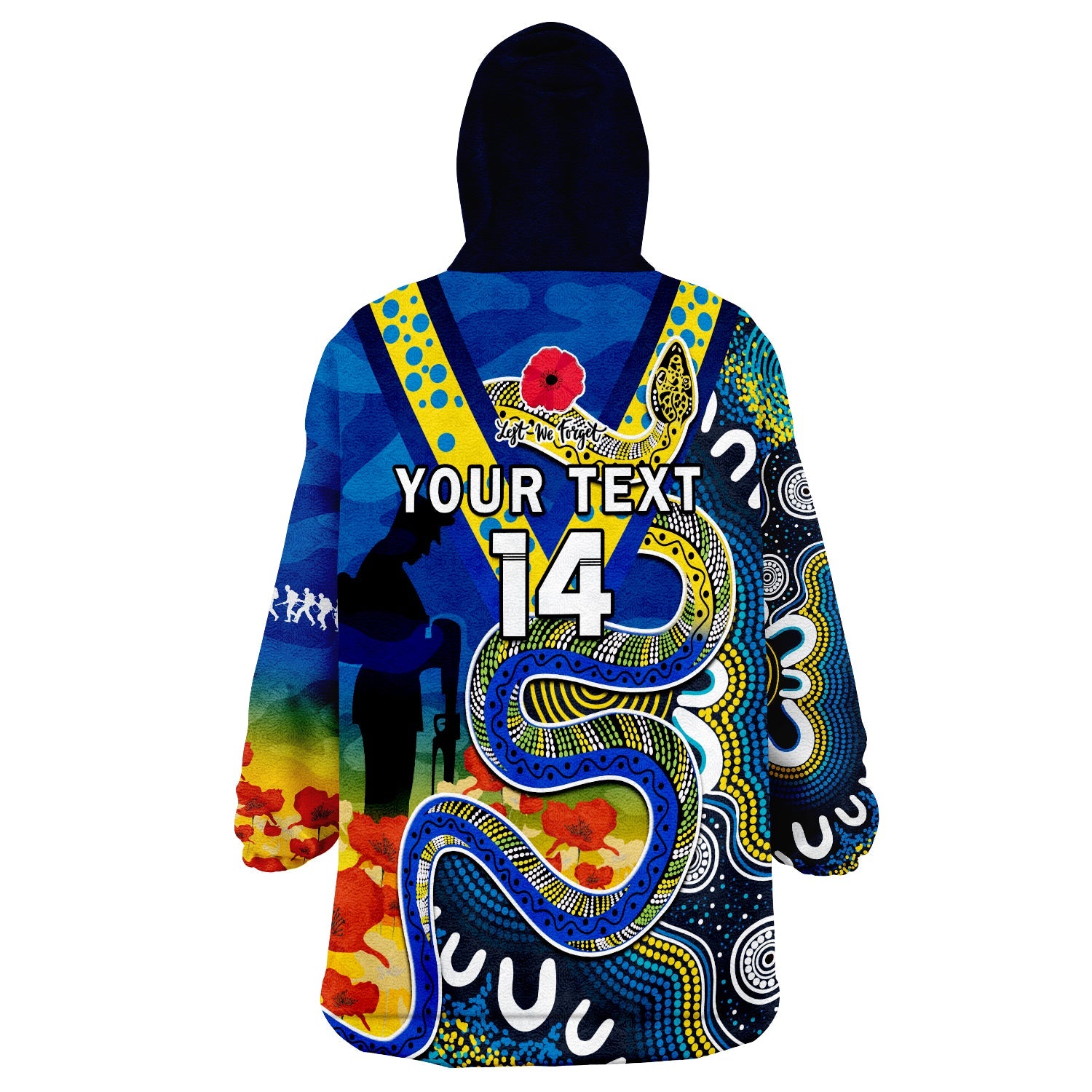 custom-text-and-number-eels-rugby-anzac-2023-wearable-blanket-hoodie-aboriginal-mix-poppy-lest-we-forget