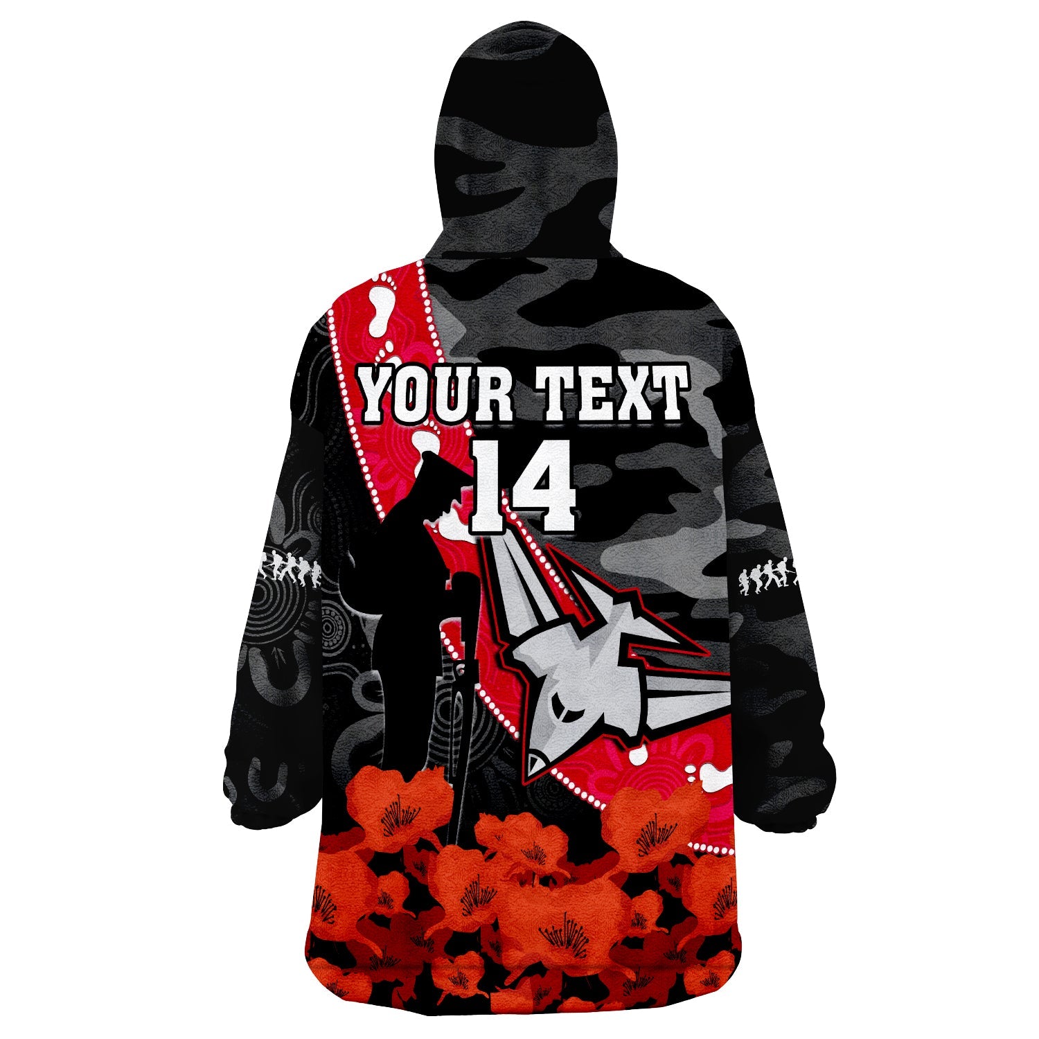 custom-text-and-number-essendon-football-anzac-2023-wearable-blanket-hoodie-bombers-aboriginal-mix-poppy-camouflage
