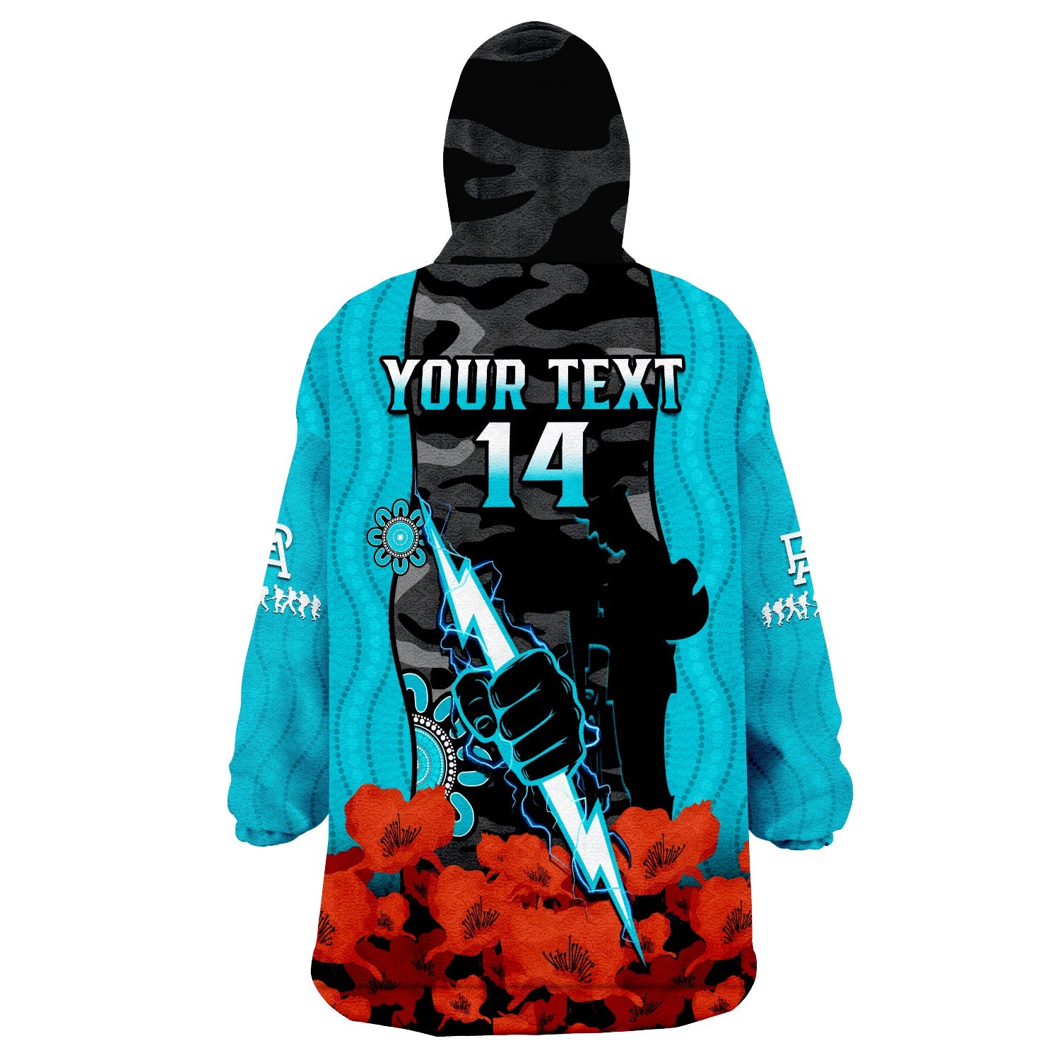 custom-text-and-number-port-adelaide-football-anzac-2023-wearable-blanket-hoodie-power-aboriginal-mix-poppy-camouflage