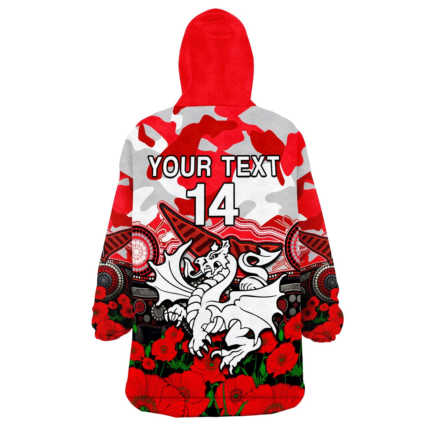 custom-text-and-number-dragons-rugby-anzac-2023-wearable-blanket-hoodie-aboriginal-mix-poppy-lest-we-forget