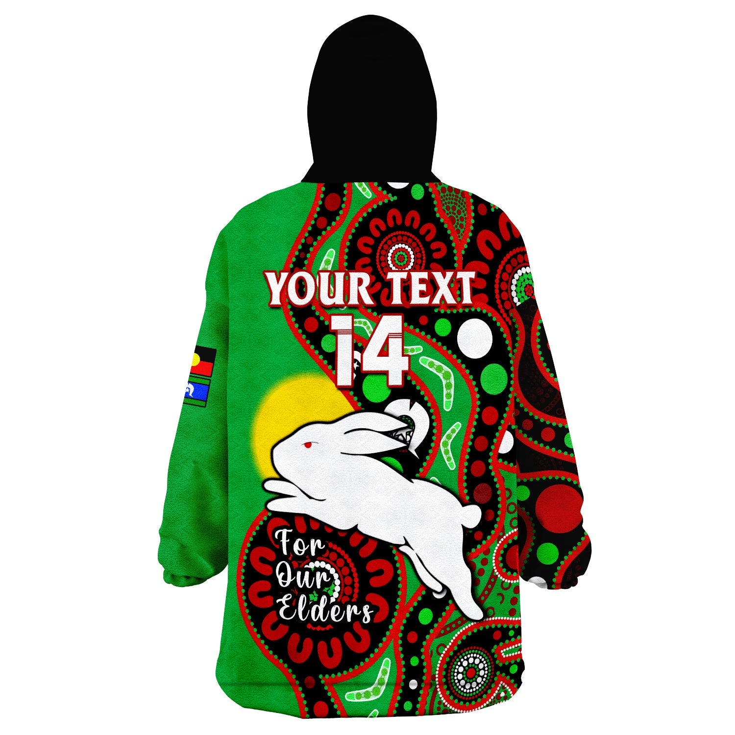 custom-text-and-number-rabbitohs-rugby-naidoc-2023-wearable-blanket-hoodie-for-our-elders-aboriginal